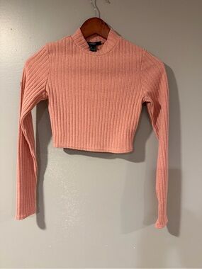 Forever 21 Ribbed Mock Neck Cropped Top - Peach Pink
